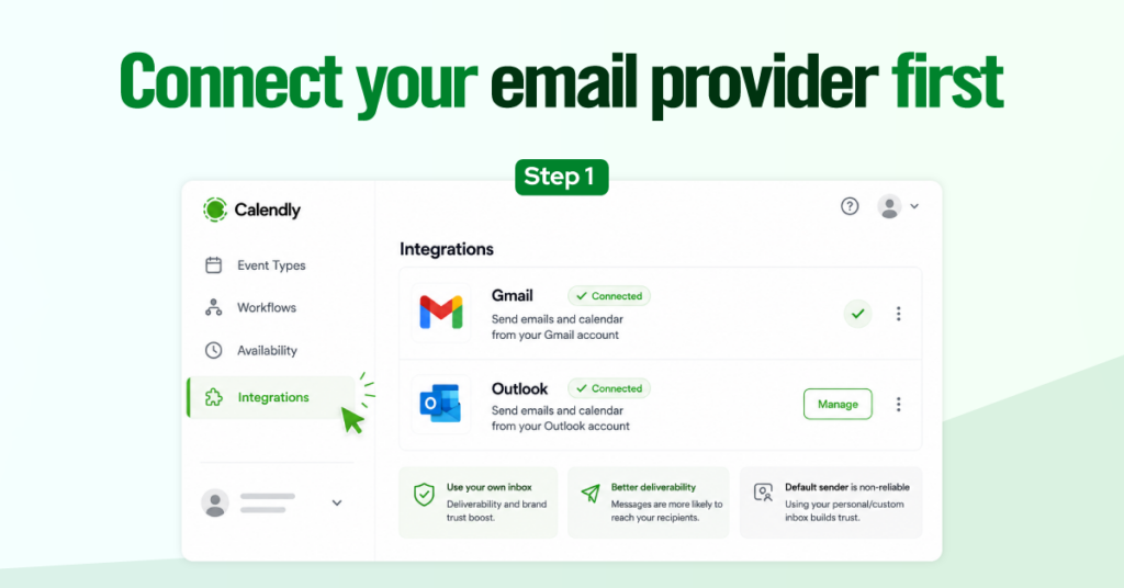 Calendly text message reminder step 1: Connect-your-email-provider-first